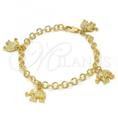 Oro Laminado Charm Bracelet, Gold Filled Style Elephant Design, Diamond Cutting Finish, Golden Finish, 03.63.1791.07