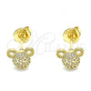 Oro Laminado Stud Earring, Gold Filled Style Teddy Bear Design, with White Micro Pave, Polished, Golden Finish, 02.156.0433