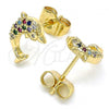 Oro Laminado Stud Earring, Gold Filled Style Dolphin Design, with Multicolor Micro Pave, Polished, Golden Finish, 02.344.0064.2