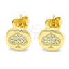 Oro Laminado Stud Earring, Gold Filled Style Heart Design, with White Micro Pave, Polished, Golden Finish, 02.156.0325