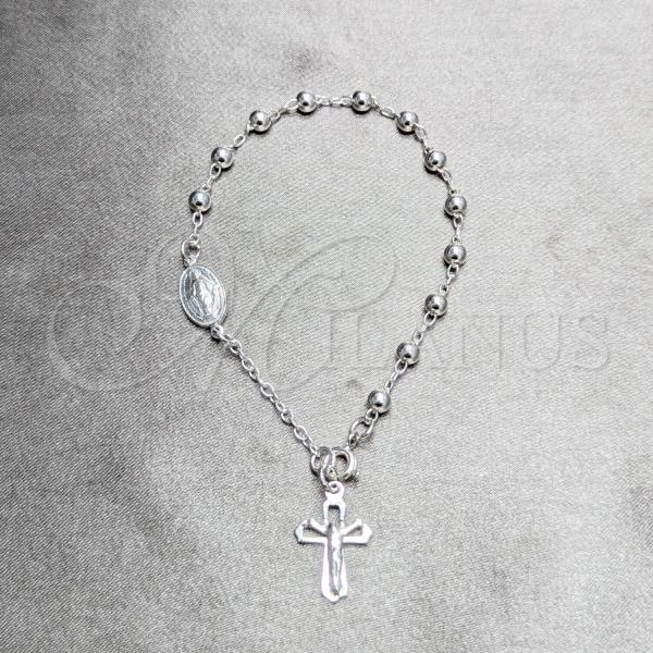 Sterling Silver Bracelet Rosary, Ball and Cross Design, Polished, Silver Finish, 09.392.0002.07