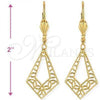 Oro Laminado Dangle Earring, Gold Filled Style Filigree Design, Golden Finish, 5.103.017