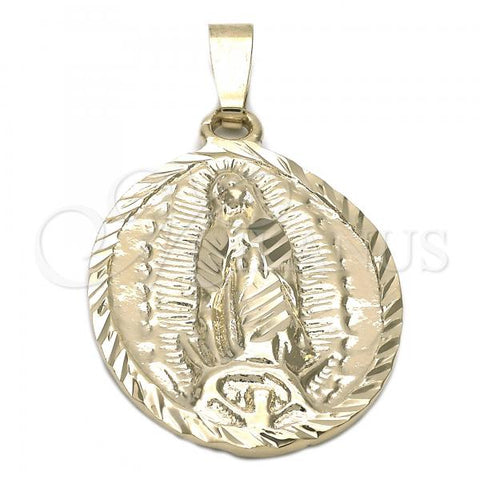 Oro Laminado Religious Pendant, Gold Filled Style Guadalupe Design, Diamond Cutting Finish, Golden Finish, 5.185.017