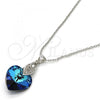 Rhodium Plated Pendant Necklace, Heart Design, with Bermuda Blue Swarovski Crystals and White Micro Pave, Polished, Rhodium Finish, 04.63.1330.16