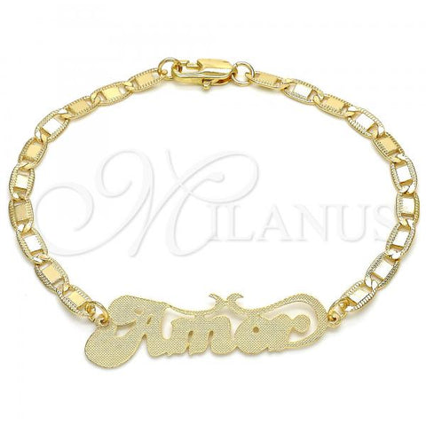 Oro Laminado Fancy Bracelet, Gold Filled Style Nameplate Design, Polished, Golden Finish, 03.63.1967.08