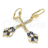 Oro Laminado Long Earring, Gold Filled Style with Sapphire Blue and White Cubic Zirconia, Polished, Golden Finish, 02.210.0192.2
