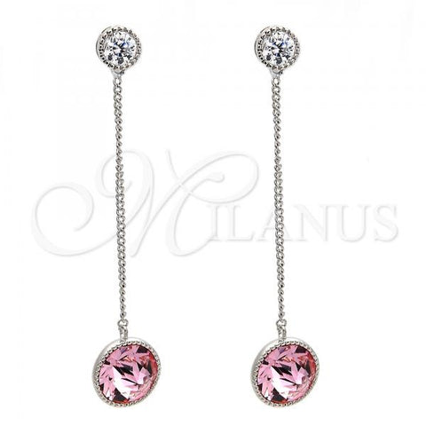 Rhodium Plated Long Earring, with Light Rose Swarovski Crystals and White Cubic Zirconia, Polished, Rhodium Finish, 02.239.0024.3