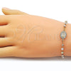 Oro Laminado Fancy Bracelet, Gold Filled Style Guadalupe and Ball Design, with White Micro Pave, Diamond Cutting Finish, Tricolor, 03.253.0118.07