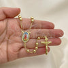 Oro Laminado Medium Rosary, Gold Filled Style San Lazaro and Crucifix Design, Polished, Golden Finish, 09.253.0036.24