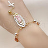 Oro Laminado Bracelet Rosary, Gold Filled Style Guadalupe and Cross Design, Diamond Cutting Finish, Tricolor, 09.411.0009.07