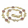 Oro Laminado Fancy Anklet, Gold Filled Style Evil Eye and Dolphin Design, Red Resin Finish, Golden Finish, 03.326.0009.1.10