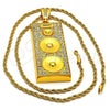 Gold Tone Pendant Necklace, Rope Design, with White Crystal, Polished, Golden Finish, 04.242.0012.30GT