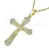 Oro Laminado Religious Pendant, Gold Filled Style Crucifix Design, with White Cubic Zirconia, Polished, Golden Finish, 05.253.0157