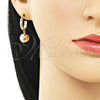 Oro Laminado Dangle Earring, Gold Filled Style Ball Design, Polished, Golden Finish, 02.195.0211