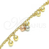 Oro Laminado Charm Anklet , Gold Filled Style Ball and Rattle Charm Design, Polished, Tricolor, 03.331.0048.09