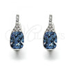 Rhodium Plated Huggie Hoop, with White and Denin Blue Swarovski Crystals, Polished, Rhodium Finish, 02.26.0054