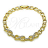 Oro Laminado Fancy Bracelet, Gold Filled Style Infinite Design, with White Micro Pave, Polished, Golden Finish, 03.283.0449.07