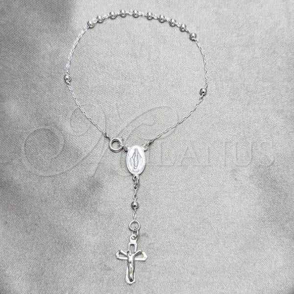 Sterling Silver Bracelet Rosary, Ball and Crucifix Design, Polished, Silver Finish, 09.392.0007.07