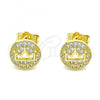 Oro Laminado Stud Earring, Gold Filled Style Crown Design, with White Micro Pave, Polished, Golden Finish, 02.156.0593