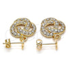 Oro Laminado Dangle Earring, Gold Filled Style Heart and Love Knot Design, with White Crystal, Polished, Golden Finish, 02.63.2490