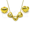 Oro Laminado Necklace and Earring, Gold Filled Style Heart and Hollow Design, Polished, Golden Finish, 06.417.0015