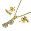 Oro Laminado Earring and Pendant Adult Set, Gold Filled Style with White Micro Pave, Polished, Golden Finish, 10.156.0447