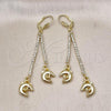 Oro Laminado Long Earring, Gold Filled Style Dolphin Design, with White Cubic Zirconia, Golden Finish, 5.100.002