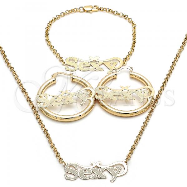Oro Laminado Necklace, Bracelet and Earring, Gold Filled Style Polished, Golden Finish, 06.63.0252