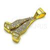 Oro Laminado Religious Pendant, Gold Filled Style Praying Hands Design, with White Micro Pave, Polished, Golden Finish, 05.342.0105
