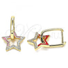 Oro Laminado Huggie Hoop, Gold Filled Style Star Design, with White Micro Pave, Red Enamel Finish, Golden Finish, 02.213.0183.12