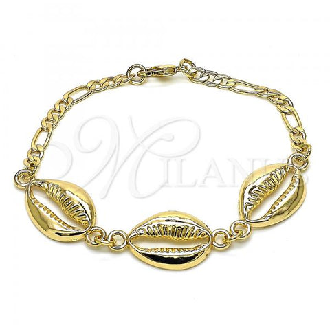 Oro Laminado Fancy Bracelet, Gold Filled Style Shell Design, Polished, Golden Finish, 03.63.2082.07