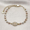 Oro Laminado Fancy Bracelet, Gold Filled Style Guadalupe and Ball Design, with White Micro Pave, Diamond Cutting Finish, Tricolor, 03.253.0118.07