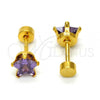 Stainless Steel Stud Earring, Star Design, with Amethyst Cubic Zirconia, Polished, Golden Finish, 02.271.0006