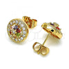 Oro Laminado Stud Earring, Gold Filled Style Flower Design, with Multicolor Cubic Zirconia, Polished, Golden Finish, 02.387.0087.1