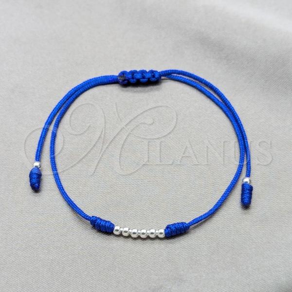 Sterling Silver Adjustable Bolo Bracelet, Ball Design, Blue Silver Finish, 03.426.0001.4.07