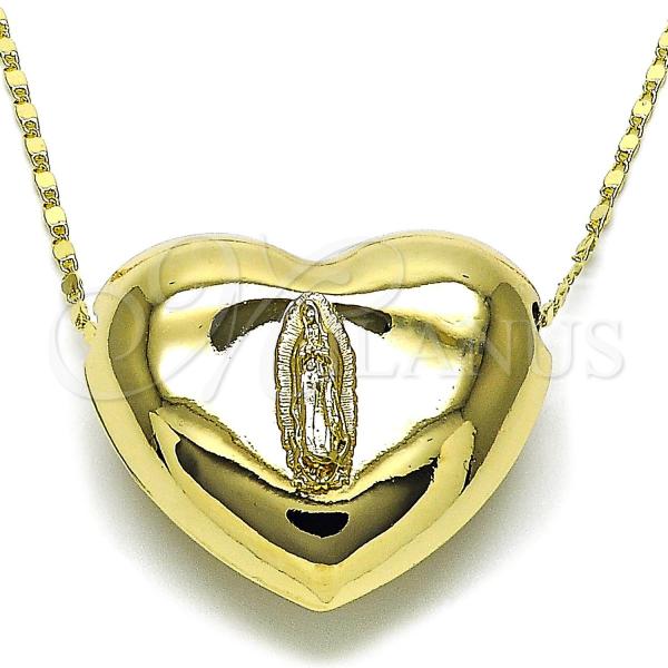 Oro Laminado Fancy Necklace, Gold Filled Style Heart and Guadalupe Design, Polished, Golden Finish, 04.253.0021.18