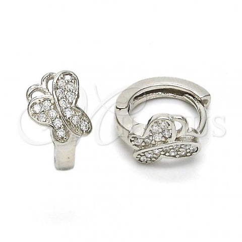 Sterling Silver Huggie Hoop, Butterfly Design, with White Cubic Zirconia, Polished, Rhodium Finish, 02.175.0086.15
