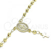 Oro Laminado Bracelet Rosary, Gold Filled Style Virgen Maria and Cross Design, Polished, Golden Finish, 09.213.0023.08