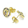 Oro Laminado Stud Earring, Gold Filled Style Turtle Design, with Multicolor Micro Pave, Polished, Golden Finish, 02.156.0550.1