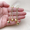 Oro Laminado Long Earring, Gold Filled Style Ball Design, with  Cubic Zirconia, Golden Finish, 5.074.003