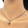 Rhodium Plated Pendant Necklace, Cross Design, with Multicolor Cubic Zirconia, Polished, Rhodium Finish, 04.284.0009.7.22