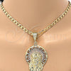 Oro Laminado Religious Pendant, Gold Filled Style Jesus Design, Diamond Cutting Finish, Tricolor, 5.187.004