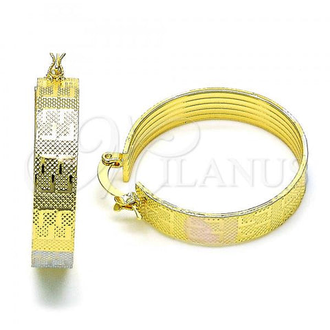 Oro Laminado Medium Hoop, Gold Filled Style Greek Key Design, Polished, Tricolor, 02.170.0411.30