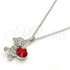 Rhodium Plated Pendant Necklace, Teddy Bear Design, with Siam and Aurore Boreale Swarovski Crystals, Polished, Rhodium Finish, 04.239.0041.8.18