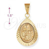 Oro Laminado Religious Pendant, Gold Filled Style Sagrado Corazon de Maria Design, Diamond Cutting Finish, Golden Finish, 5.199.011