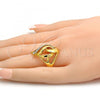 Oro Laminado Multi Stone Ring, Gold Filled Style Greek Key Design, with White Crystal, Polished, Golden Finish, 01.241.0030.08 (Size 8)