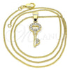 Oro Laminado Pendant Necklace, Gold Filled Style key Design, with White Crystal, Polished, Golden Finish, 04.213.0193.20