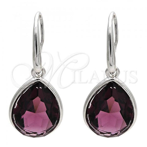 Rhodium Plated Dangle Earring, Teardrop Design, with Amethyst Swarovski Crystals, Polished, Rhodium Finish, 02.239.0016.5