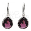 Rhodium Plated Dangle Earring, Teardrop Design, with Amethyst Swarovski Crystals, Polished, Rhodium Finish, 02.239.0016.5