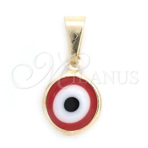 Oro Laminado Fancy Pendant, Gold Filled Style Evil Eye Design, Red Enamel Finish, Golden Finish, 05.32.0077.3